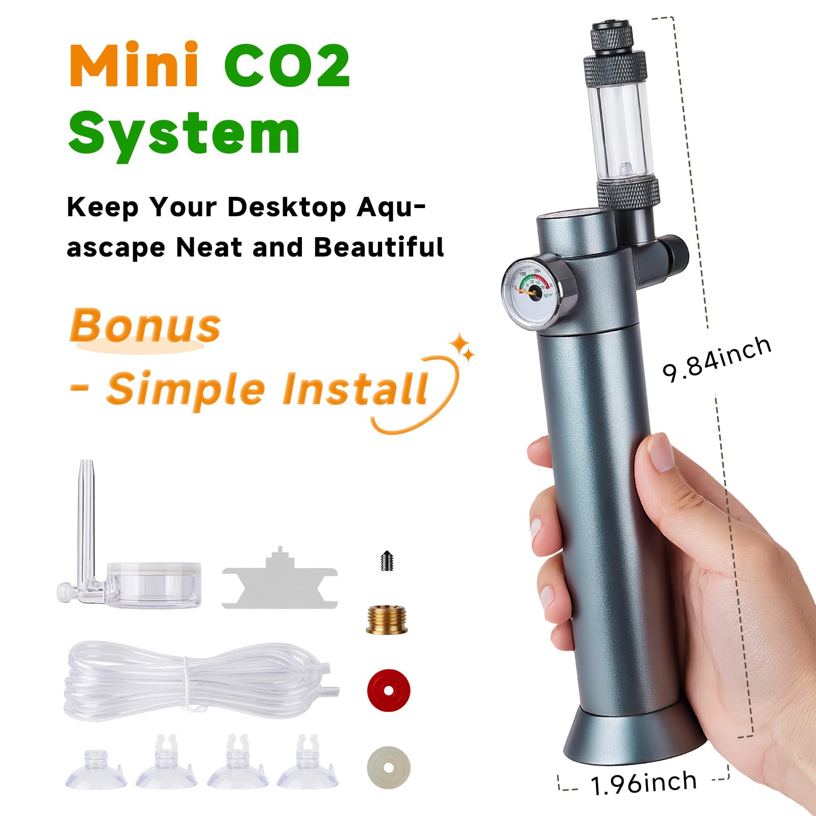 Sistema completo de CO2 para acuarios, regulador de CO2 de escritorio con cartucho de CO2 desechable de 45 g, compatible con rosca de 5/8 pulgadas y 3/8 pulgadas para nano acuarios