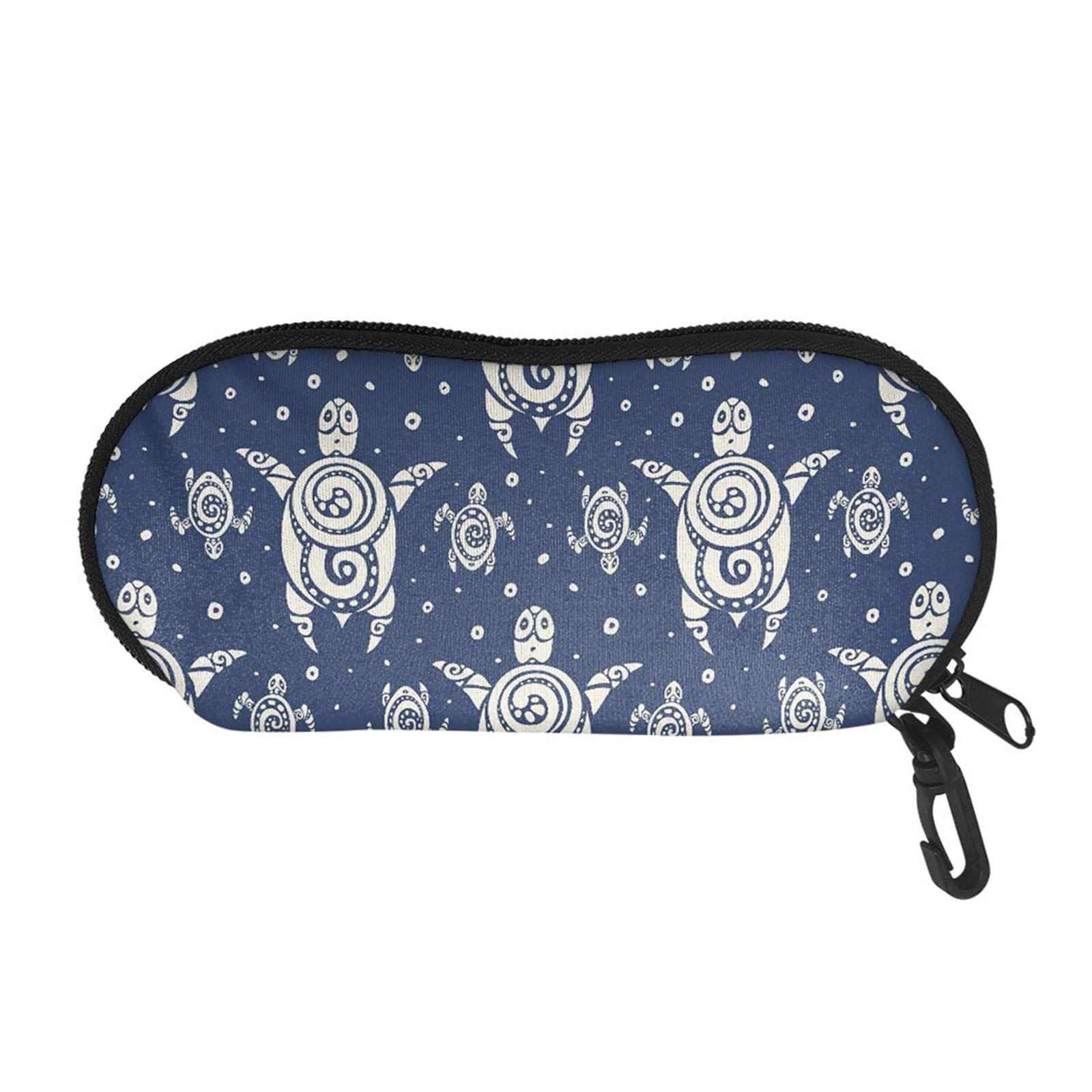 SEANATIVE Sunglasses Soft Case Anti-Scratch Tribal Turtle Design Eyeglasses Protector Hard Box with Hook Portable Travel Backpack Case