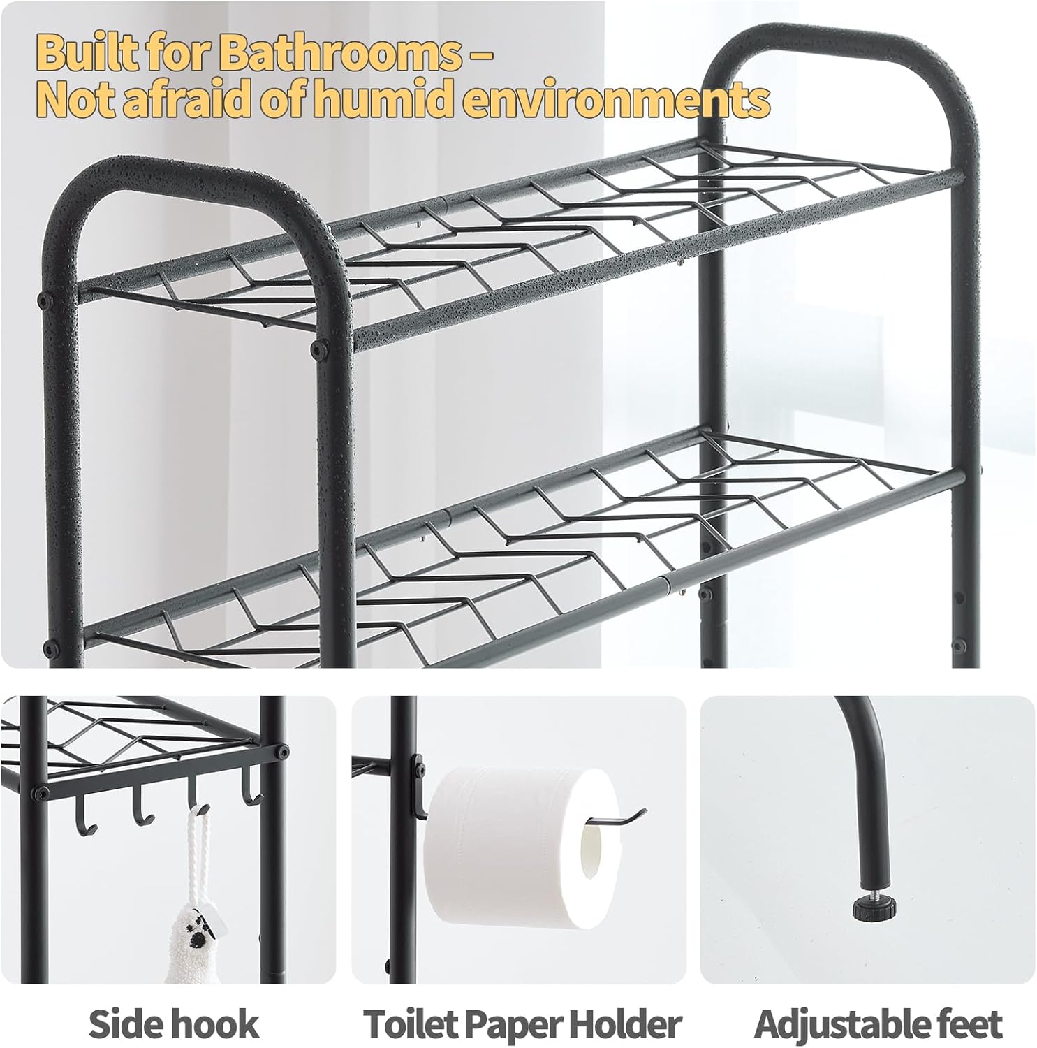 Over The Toilet Storage,3-Tier Heavy Duty Metal Bathroom Organizer, Freestanding Space Saver with Wide Shelves for Towels & Toilet Paper (Black) - Image 5