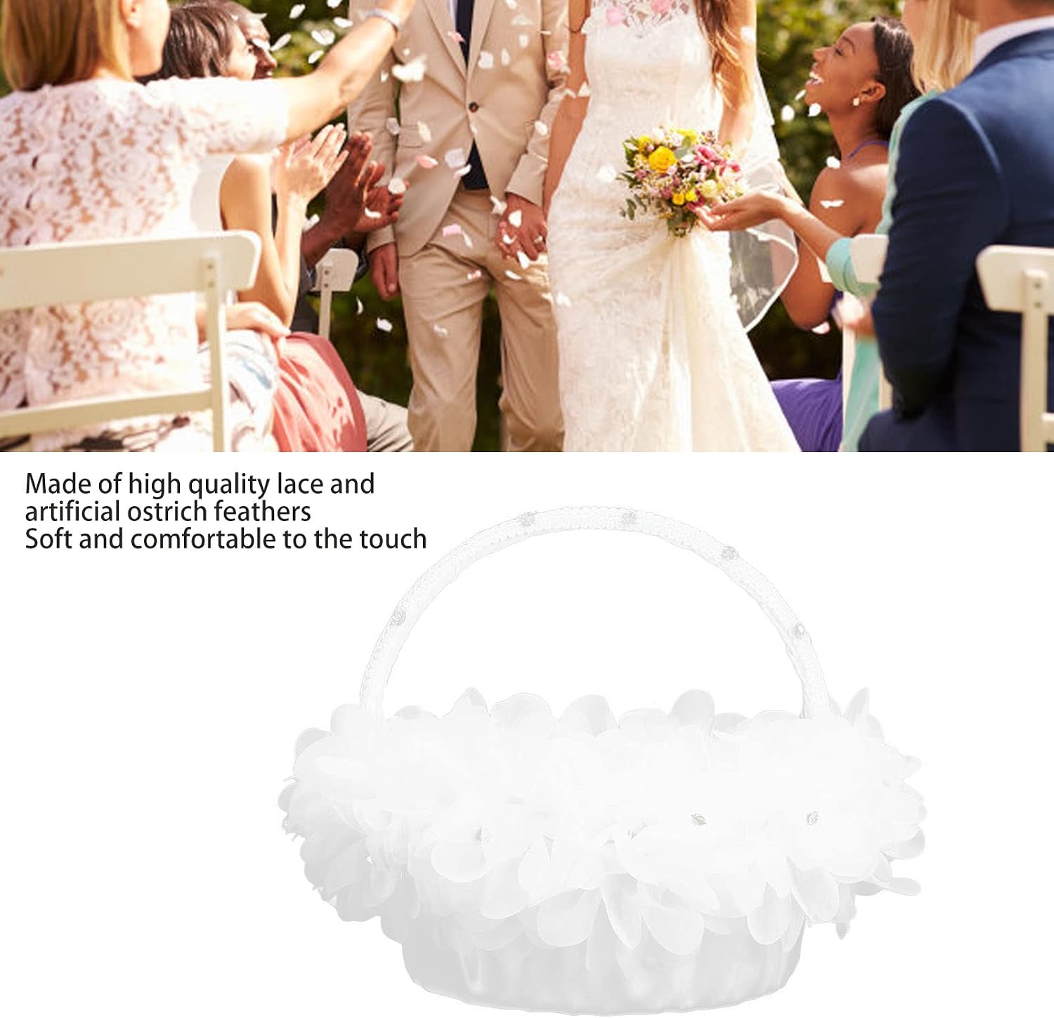 White Lace Petals Basket for Flower Girls Scattering Down Aisle, Wedding Favors Holder with Durable Lace Construction 15x10cm, Ceremony Decor for Bridal Shower, Reception Table Settings