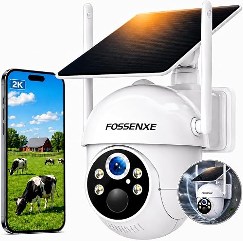 FOSSENXE 4G LTE Cellular Security Camera, No WiFi Solar Powered Camera, with SIM Card and 64GB SD Card, 2K Color Night Vision, 360° Live View, PIR Motion Sensor, 2-Way Talk