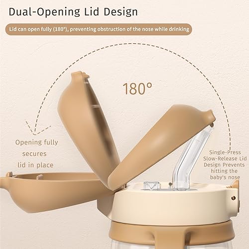 Miniatura 4 de Evorie Tritan - Vaso para sorber con popote a prueba de derrames, 10 onzas para bebés y niños pequeños de 1 a 3 años, botella de agua con pajilla