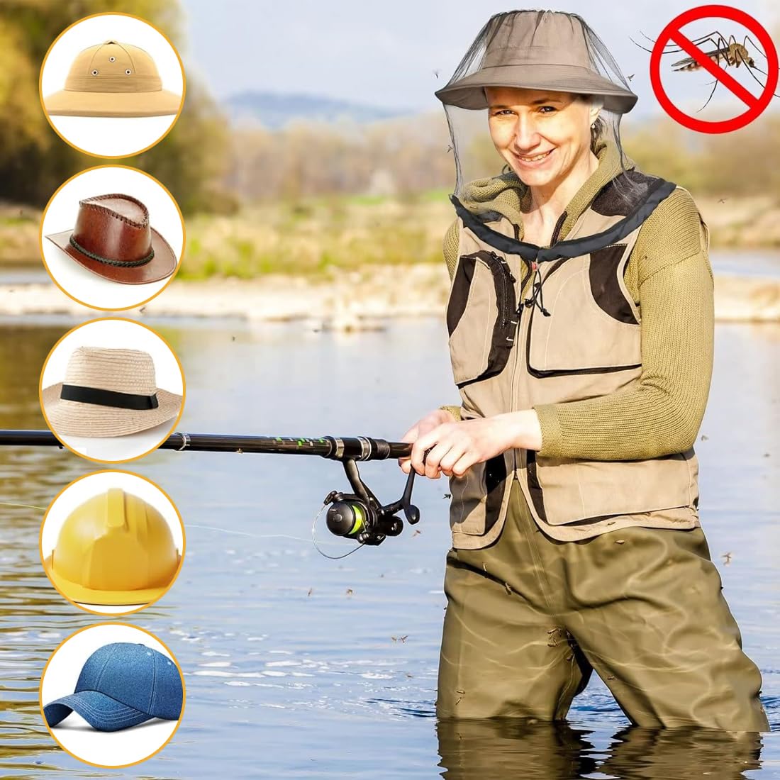 1 Pezzo Cappello Zanzariera 50×50cm Cappello con Zanzariera Protezione Antizanzare Protezione Viso con Sacchetto da Conservazione Ideale per Campeggio Escursionismo Pesca Anti-Insetti