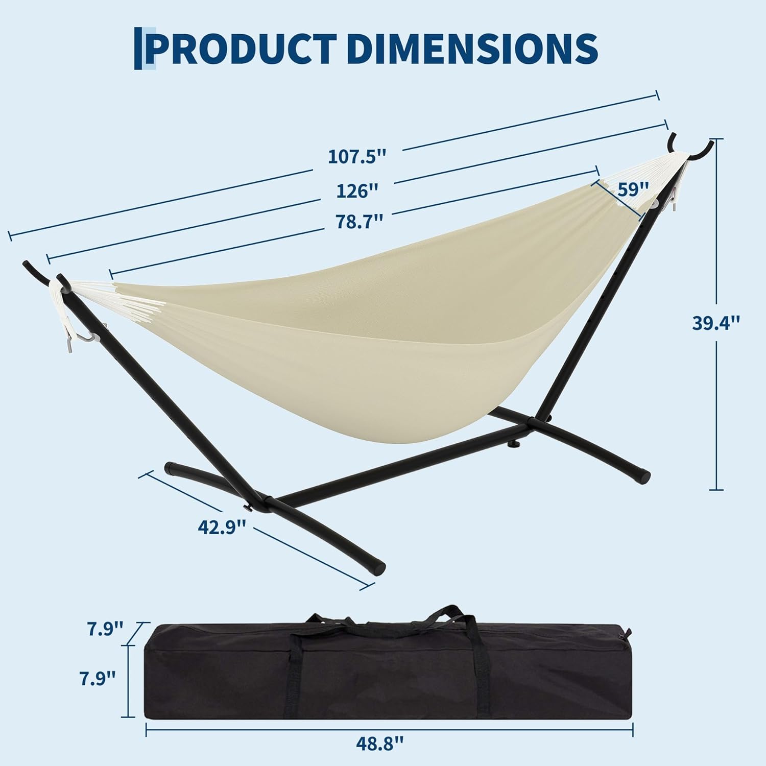 Double Hammocks with Stand for Outside, Portable Space Saving Heavy-Duty Steel Stand for Indoor Outdoor Patio with Carrying Bag, 450 lbs Capacity