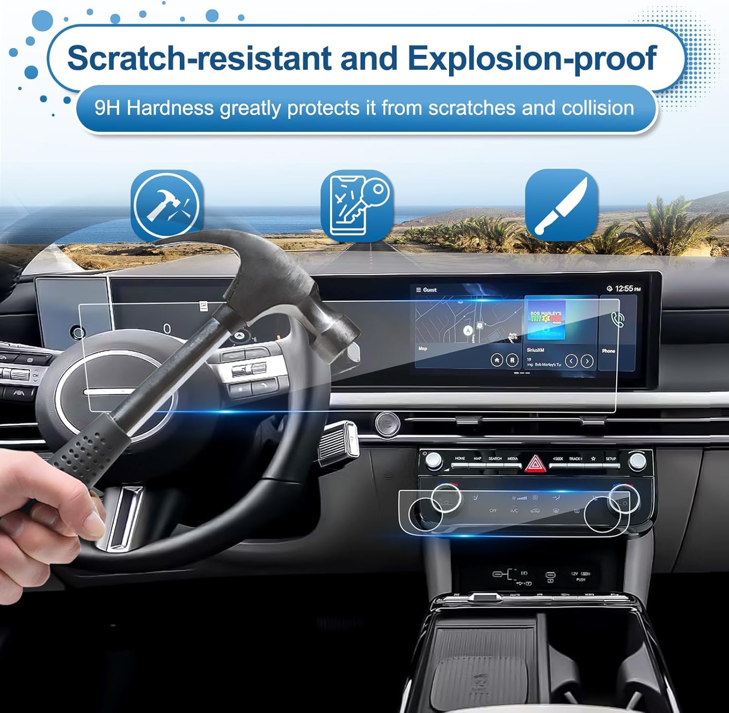 2025 2026 Tucson Screen Protector for Hyundai Tucson (Dual 12.3Inch&Air Conditioner)(SEL/SEL Convenience/XRT/Limited/Blue/N Line),9H Tempered Glass 2025 Tucson Hybrid Accessories HD Transparent