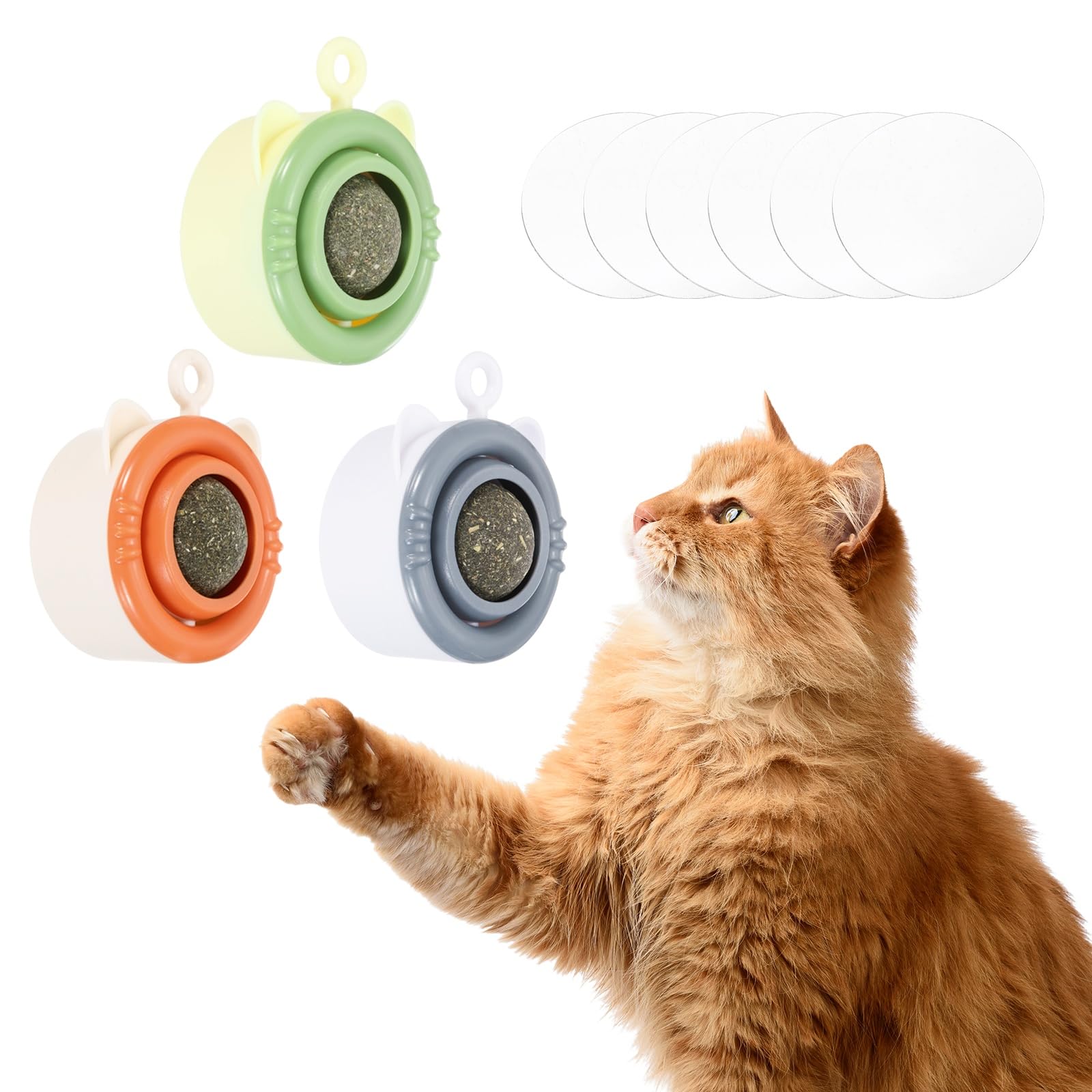 sourcing map Catnip Balls Cat Teeth Cleaning Chew Ball, Rotatable and Cute, Indoor Cat Energy Playing Supplies (3 Colors), Intended for Bedroom/Balcony/Feeding Area