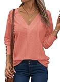Womens Tops V Dressy Casual Neck Long Sleeve Shirts Buttons Business Casual Hollow Out Lace Embroidered Tops