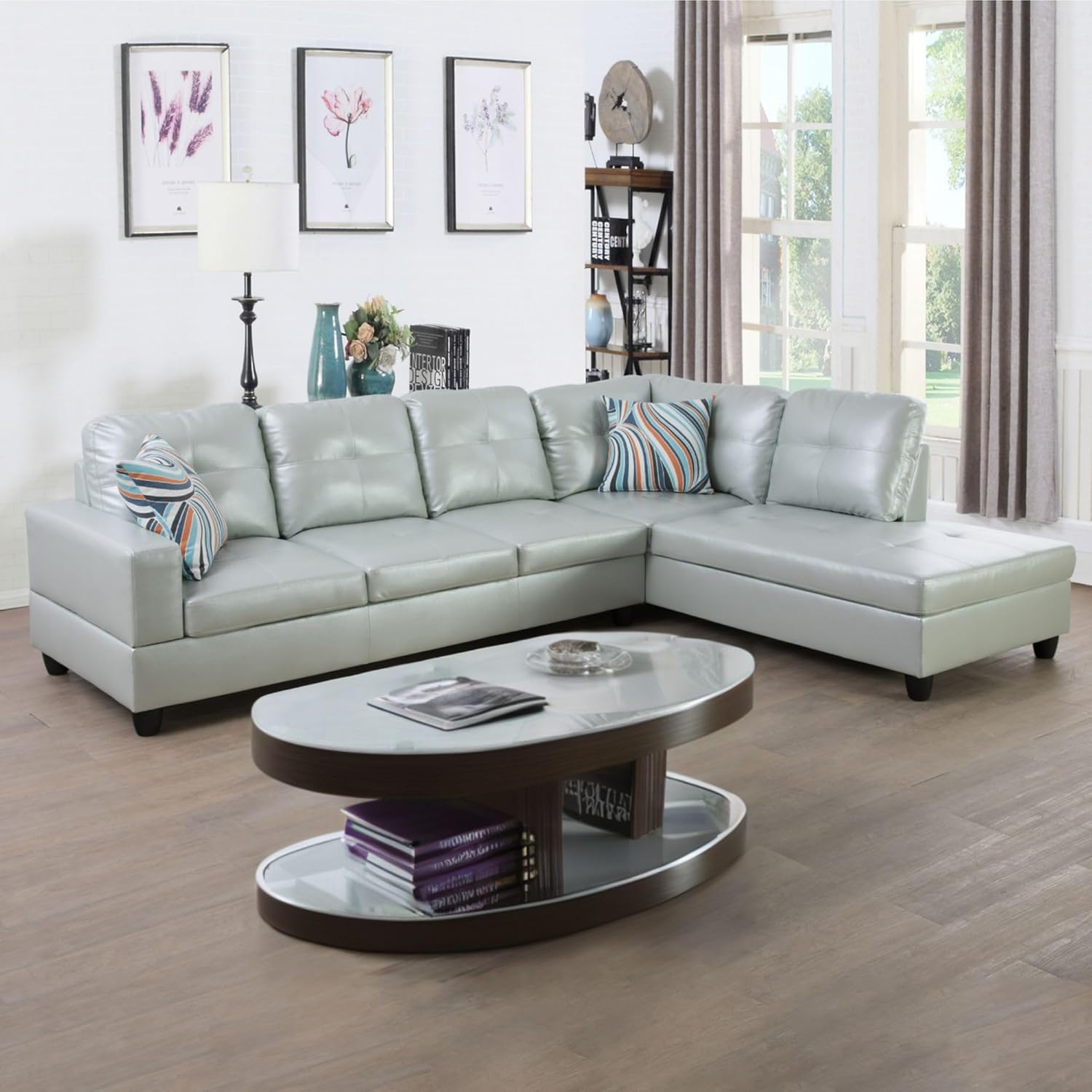 NicBex Sectional Couches for Living Room 2-Piece Modern Sectional Sofa with Right Chaise Classic L-Shape Sectional Couch Leather Upholstered Sofa Couches for Living Room, Office, Bright White