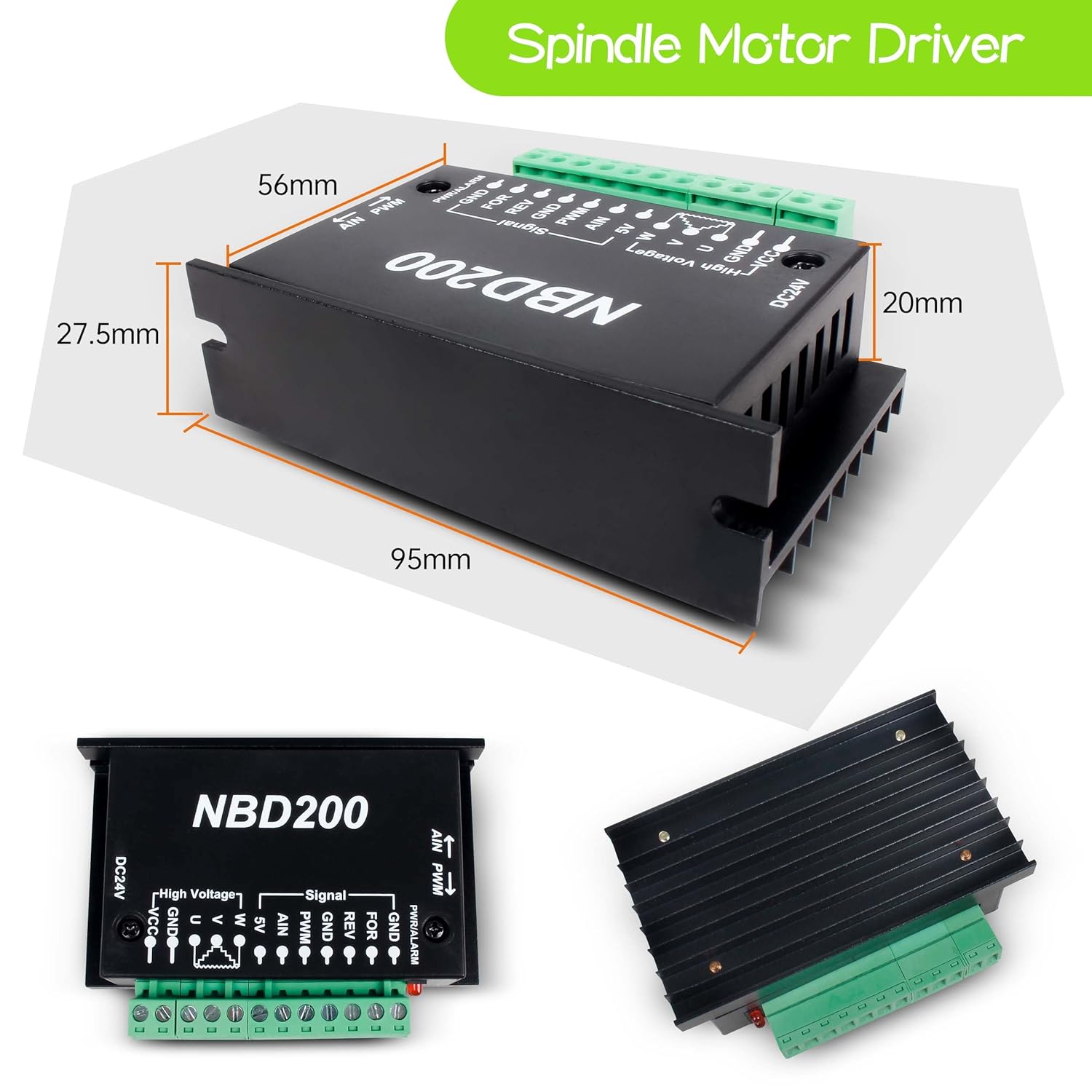 RATTMMOTOR 24V DC Brushless Spindle Motor 10800RPM 104W Air Cooled Spindle Motor 42mm ER8+BLDC Spindle Motor Driver Controller 5A+Spindle Motor Mount Bracket for CNC Router Milling Machine