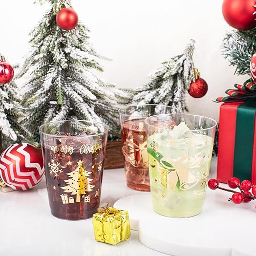 Miniatura 4 de DaYammi 60 vasos de plástico dorados de Navidad, vasos de plástico transparente de 10 onzas, vasos de plástico desechables de alta calidad,