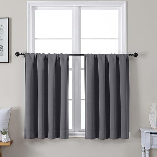 Miniatura 36 de Gwine - Cortinas opacas negras para dormitorio de 84 pulgadas de largo, juego de 2 paneles, cortinas sólidas reductoras de ruido con aislamiento