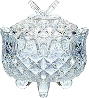 Vista 7 de SOCOSY Royal - Caja para dulces de cristal en relieve con tapa, caja de joyería con pies, para caramelos, para boda, dulces, bufé, tarros de cocina