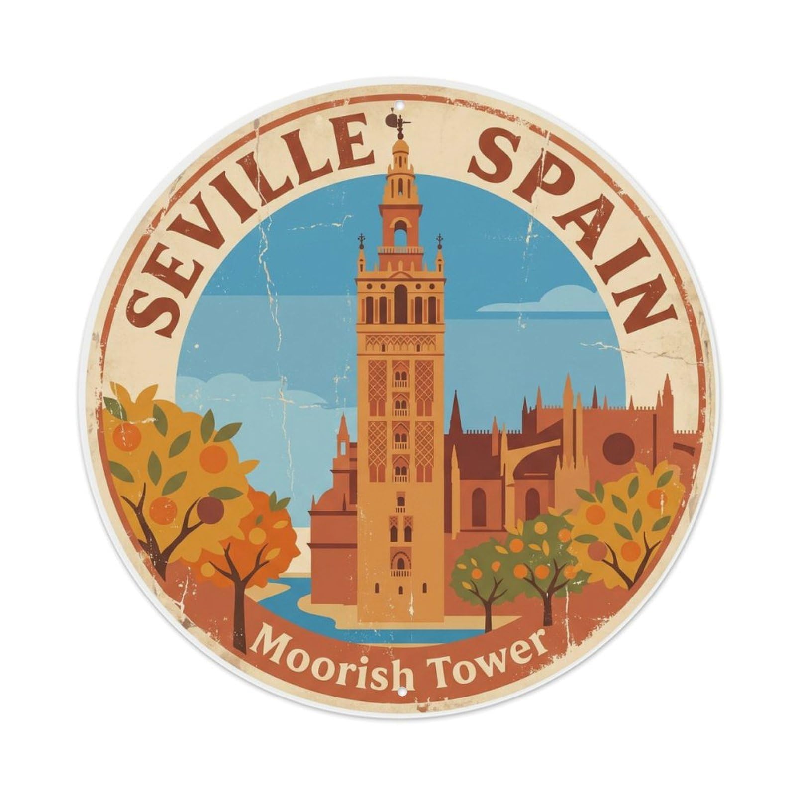 Vintage Travel Seville Spain Tower Metal Tin Sign