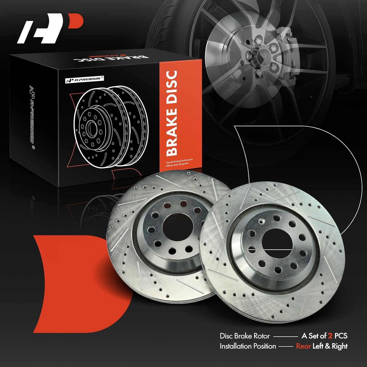 A-Premium 12.20 inch (310mm) Rear Drilled and Slotted Disc Brake Rotors Compatible with Select Volkswagen and Audi Models - Passat, Golf, Tiguan, Atlas, CC, GTI, Arteon, R32, A3, Q3, RS3, S3, 2-PC Set