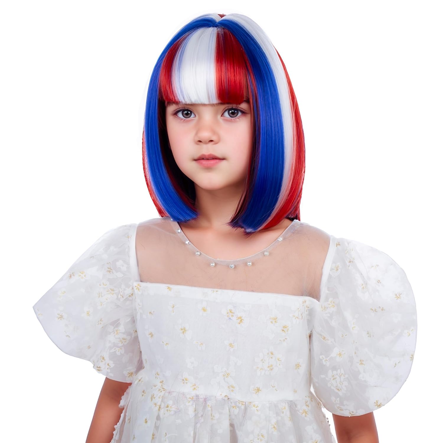 Girls Black Mixed Red Bob Wig Short Black and Red Bob Wig with Bangs for Kids Heat Resistant Synthetic Wig with Wig Cap