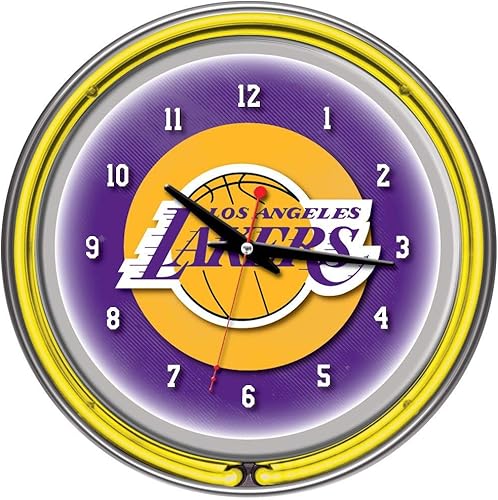 Los Angeles Lakers NBA - Reloj de neón de doble anillo cromado
