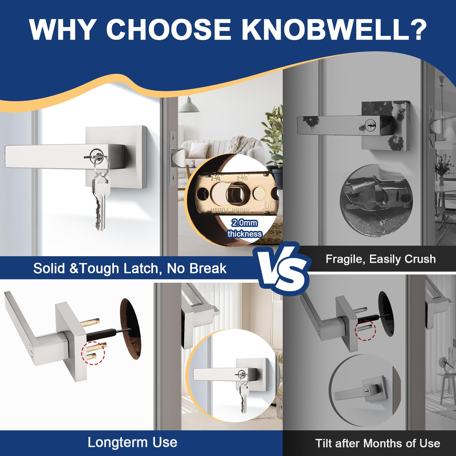Brushed Nickel Keyed Door Handles - Secure & Stylish -4