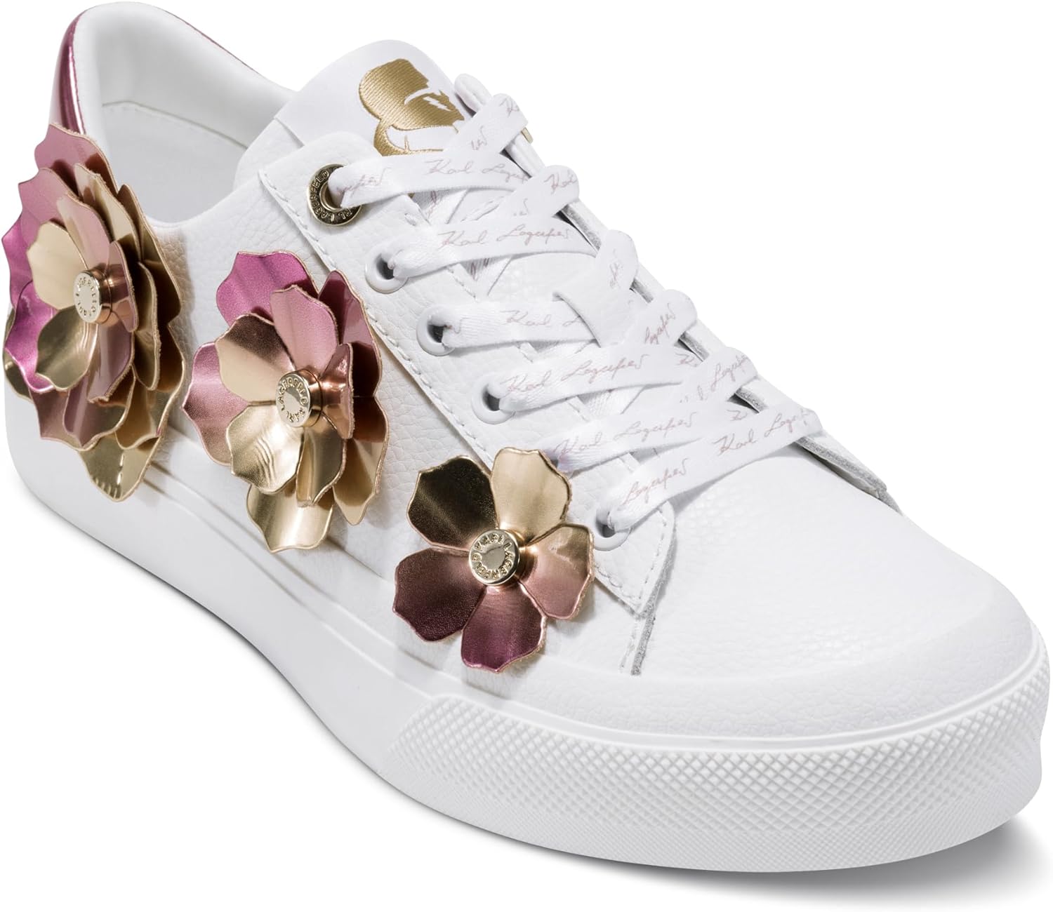 Karl Lagerfeld Womens Georgia Sneaker with Flower Embellishments