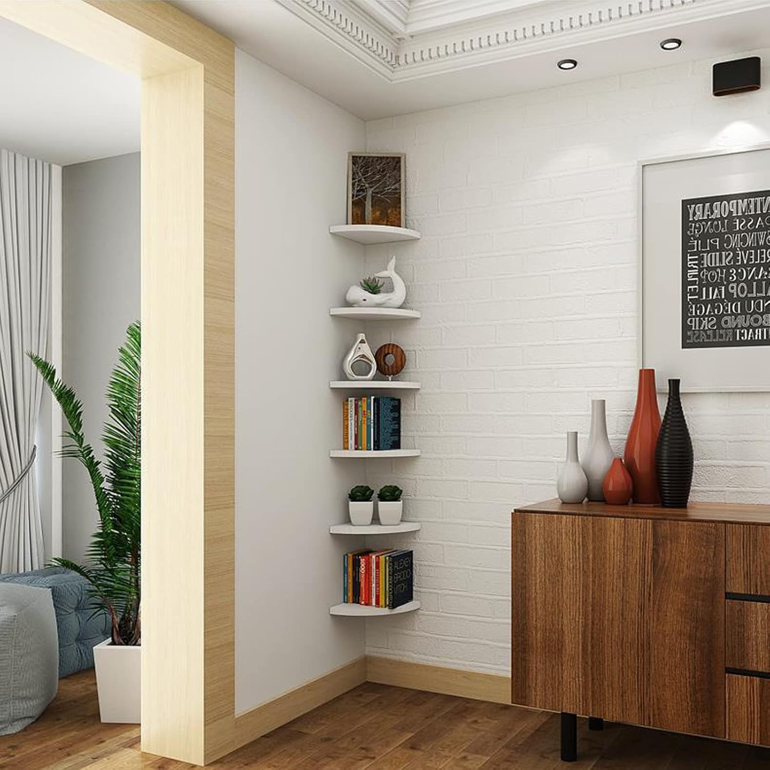 8 Inch White Corner Floating Shelf Set of 3,Wall 90 Degree Corner Storage Shelf for Kitchen Room/Living Room/Bathroom