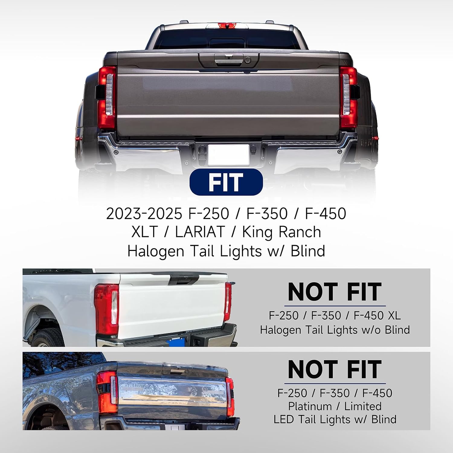 Tail Light Compatible with 2023 2024 2025 Ford F250 F350, F250 Halogen Rear Lamp Assembly with Blind Spot, Module Not Included, Rear Taillights Driver Side OE:PC3Z13405B FO2800294