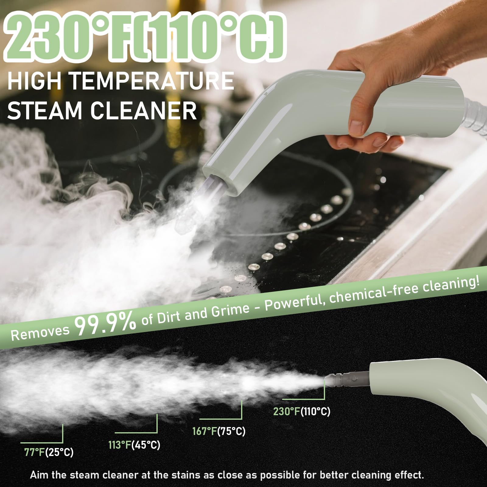 Dampfreiniger, 2500W Leistungsstarker Dampfreiniger Handgerät mit 6 Bürstenköpfen, Mehrzweck Steam Cleaner für die Tiefenreinigung von Polstermöbeln, Auto, Küche, Bad,Fliesen