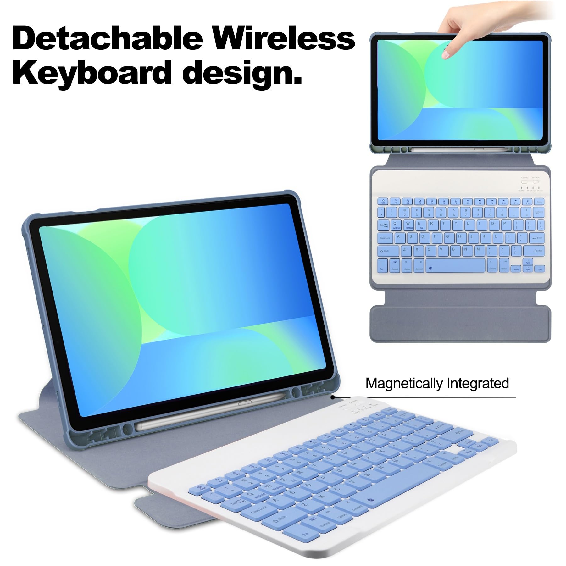 Custodia per Samsung Galaxy Tab S10 Lite /S10 FE/S9FE/S9 da 11 pollici, con tastiera wireless staccabile + portapenne, supporto girevole a 360 gradi, copertura per tablet intelligente con