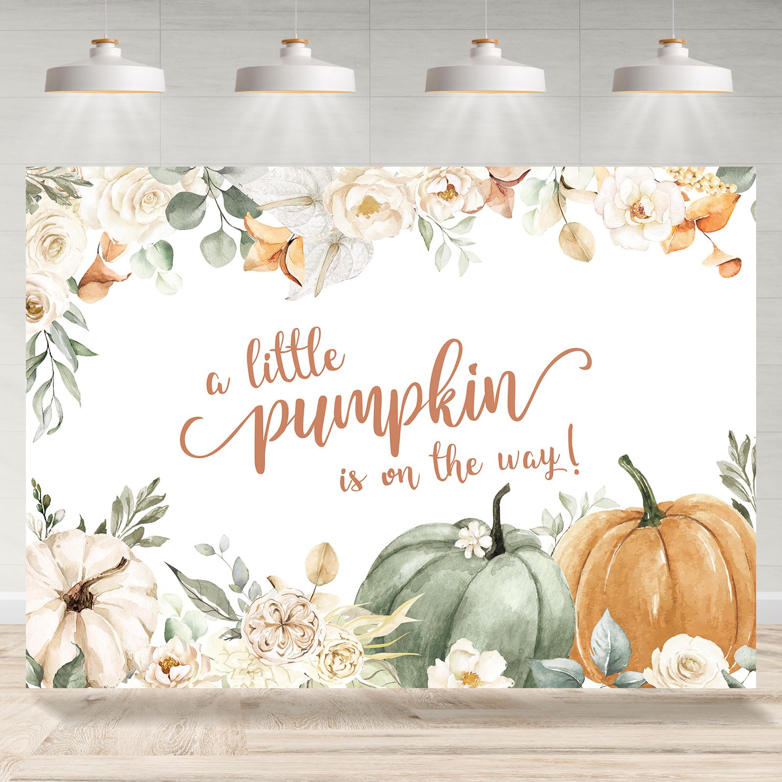 Baby-Party-Fotohintergrund 'A Little Pumpkin Is On The Way' – Rosa Herbst-Motiv Mit Kürbis & Blumen Für Mädchen-Babyshower