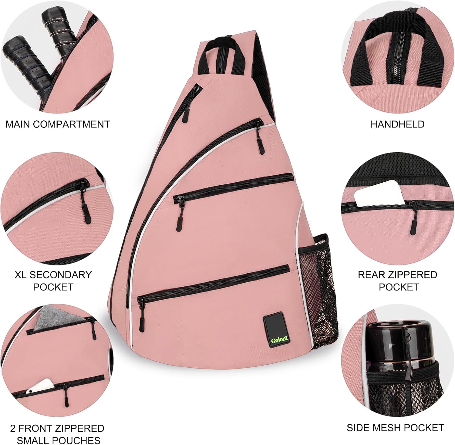 Goloni Pickleball Bag for Women Men, Convertible Pickleball Backpack Sling Bag with Fence Hook, Waterproof Polyester Paddle Bag with Multiple Compartments