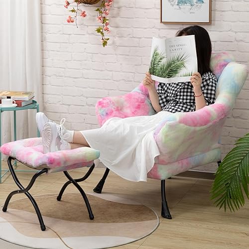 Miniatura 16 de HollyHOME - Silla perezosa grande de tela para sala de estar, silla de lectura, acogedora silla de descanso con reposabrazos, sofá de ocio, color