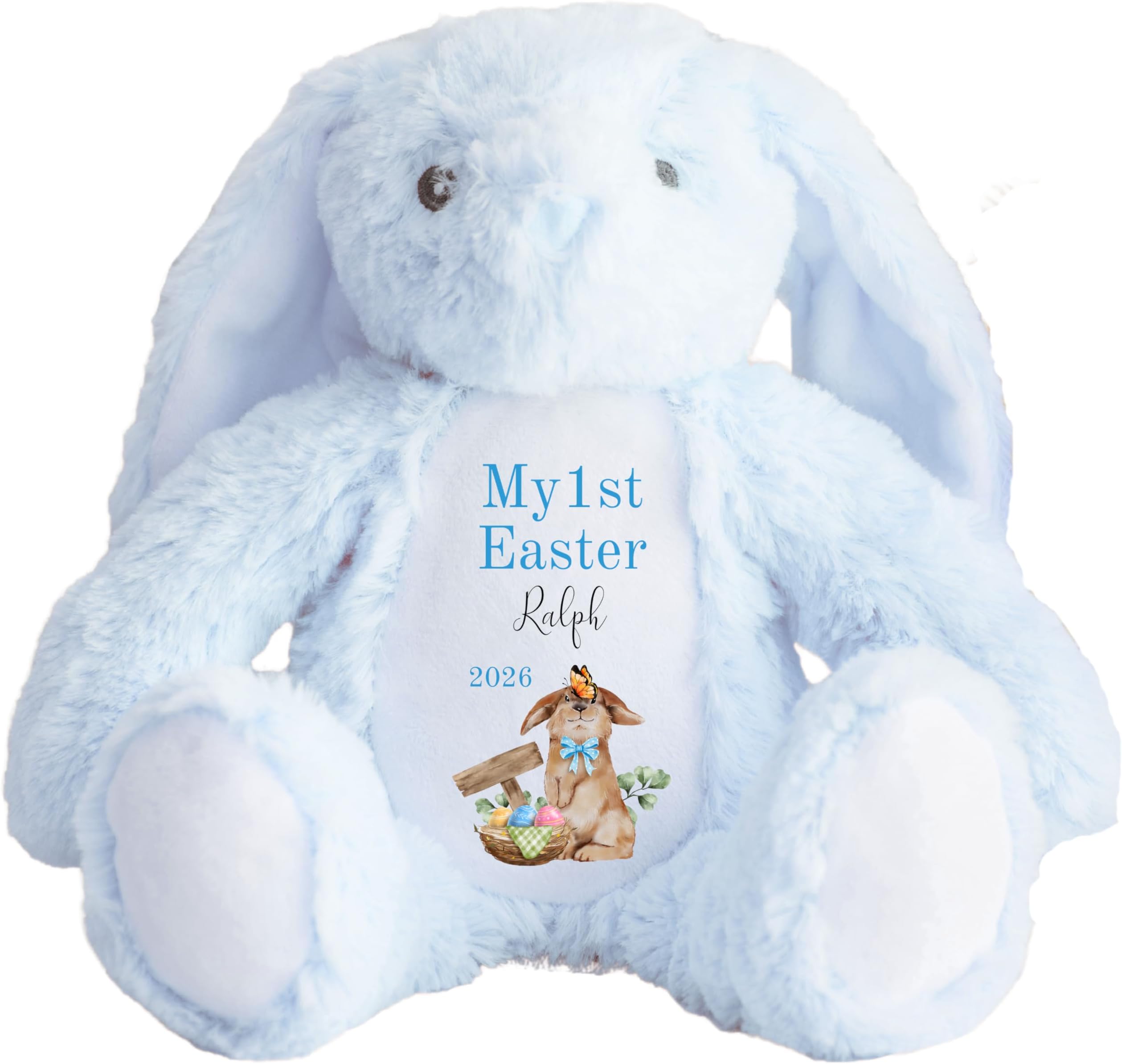 HotScamp Personalised Easter Cuddly with Name - My 1st Easter Bunny 2026 Blue - Soft Toy for Baby, Toddler, Child, Kids, Babies Spring Time - Blue Letter Blu Bunny