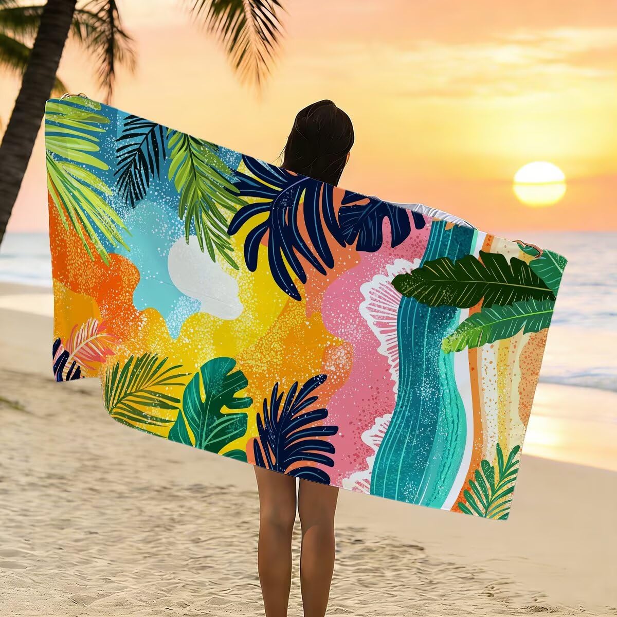 Ręcznik plażowy z mikrofibry, duży ręcznik kąpielowy 100 x 220 cm, zestaw 2 szt. szybkoschnących prześcieradeł kąpielowych z krajobrazu, odporny na piasek ręczniki plażowe z mikrofibry do podróży