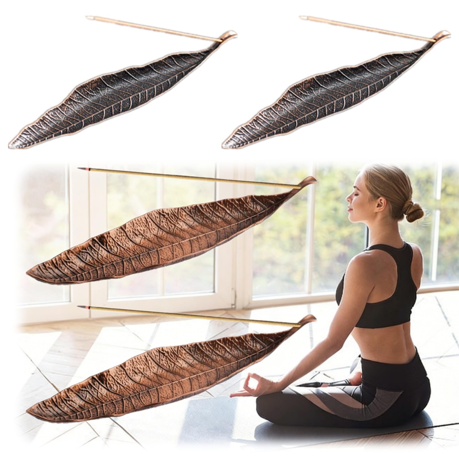Räucherstäbchen Halter Metall Räucherstäbchenhalter Incense Holder 4 Stück | Räucherstäbchen Halterung Blätter Räucherstäbchen Set Metall,für Meditation,Yoga,Büro Wohnkultur