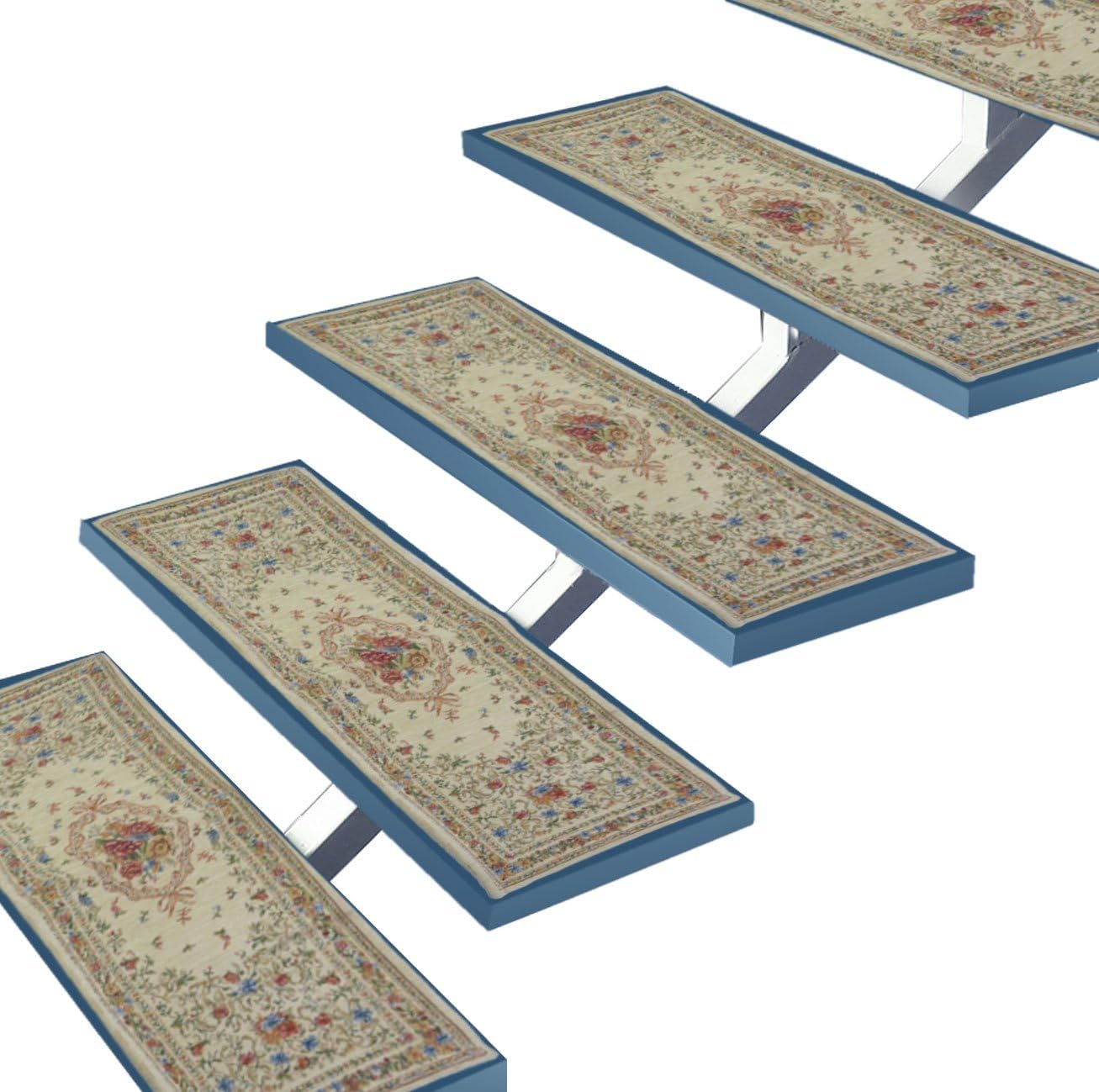 Set of 15 Skid-Resistant Non-Slip 29.5" x 10" Carpet Stair Treads Mats Pads Area Rug,Beige Rose