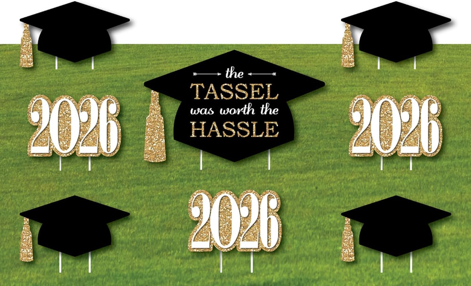 Big Dot of Happiness Gold Class of 2026 Outdoor Decorations - Graduation Yard Signs - Set of 8