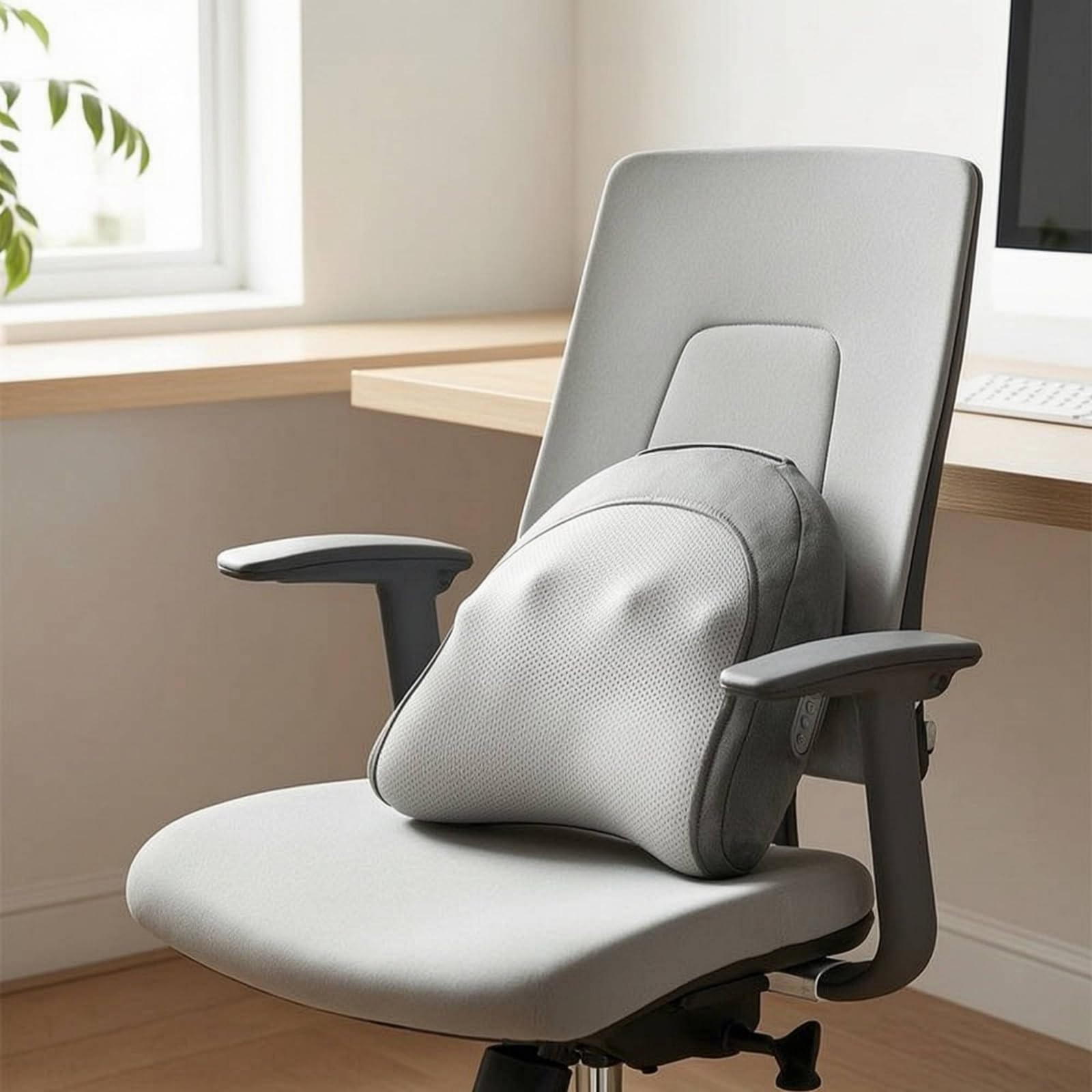 Sharplace Massagekissen Massage Kissen Rückenstütze Lendenkissen Entspannungskissen mit Ergonomischer Form Kabellos mit Akku Bedienfeld Leicht Und Tragbar für Büro Sofa Zuhause, Grau