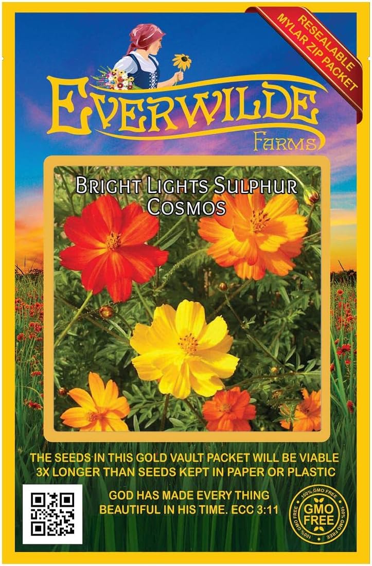 Everwilde Farms - 1 Lb Bright Lights Mix Cosmos Wildflower Seeds - Gold Vault