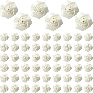 Craftsatin 60 Pcs Satin Ribbon Roses 1.38" 4d Handmade Artificial Fabric Flowers for DIY Bride Wedding Bouquet Sashes, Bridesmaid Decor, Invitation Cards, Hair Accessories Craft with Adhesive Felt Pad