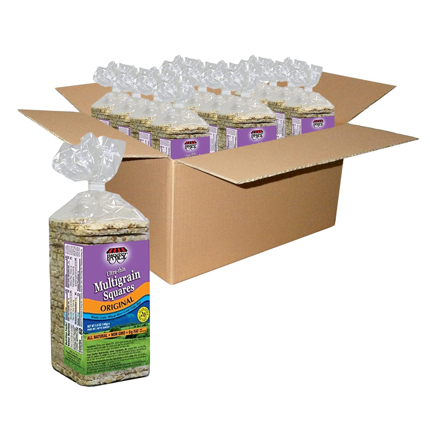 Only Kosher Candy Ultra Thin Multigrain Cakes Squares Original, All Natural Whole Grain, Non GMO, Fat Free (Pack of 12)