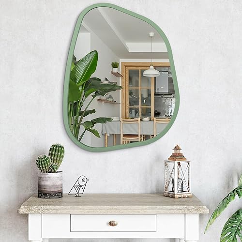 Miniatura 194 de Espejo de pared irregular de 26 x 18 pulgadas, espejo de baño grande asimétrico con marco de madera, espejos decorativos artísticos modernos
