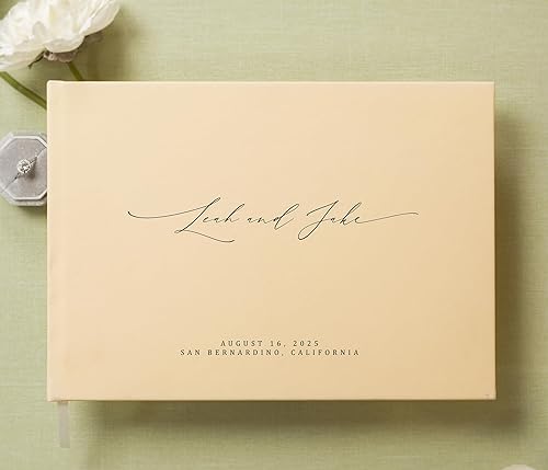 Vista 15 de MUUJEE Libro de visitas personalizado en Sage – Libro de invitados moderno personalizado de alta calidad para recepción de boda, fiesta de Salvia