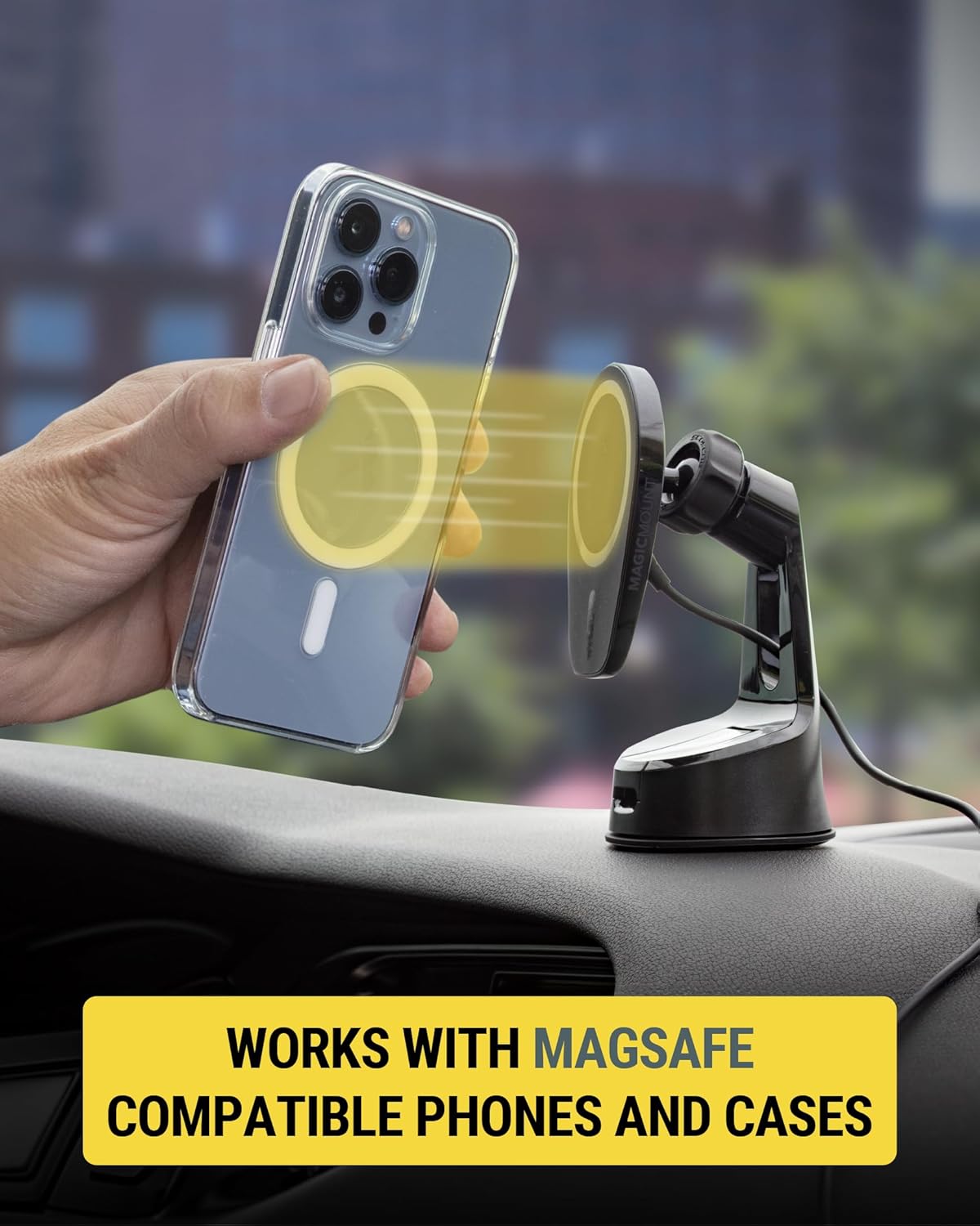 Scosche MPQ6 Magnetic Phone Holder for Car Dashboard/Windshield, 15W Wireless Fast Car Charger Stand, Hands Free Cell Phone Mount Compatible with iPhone 16/15/14/13/12 Series & MagSafe Case