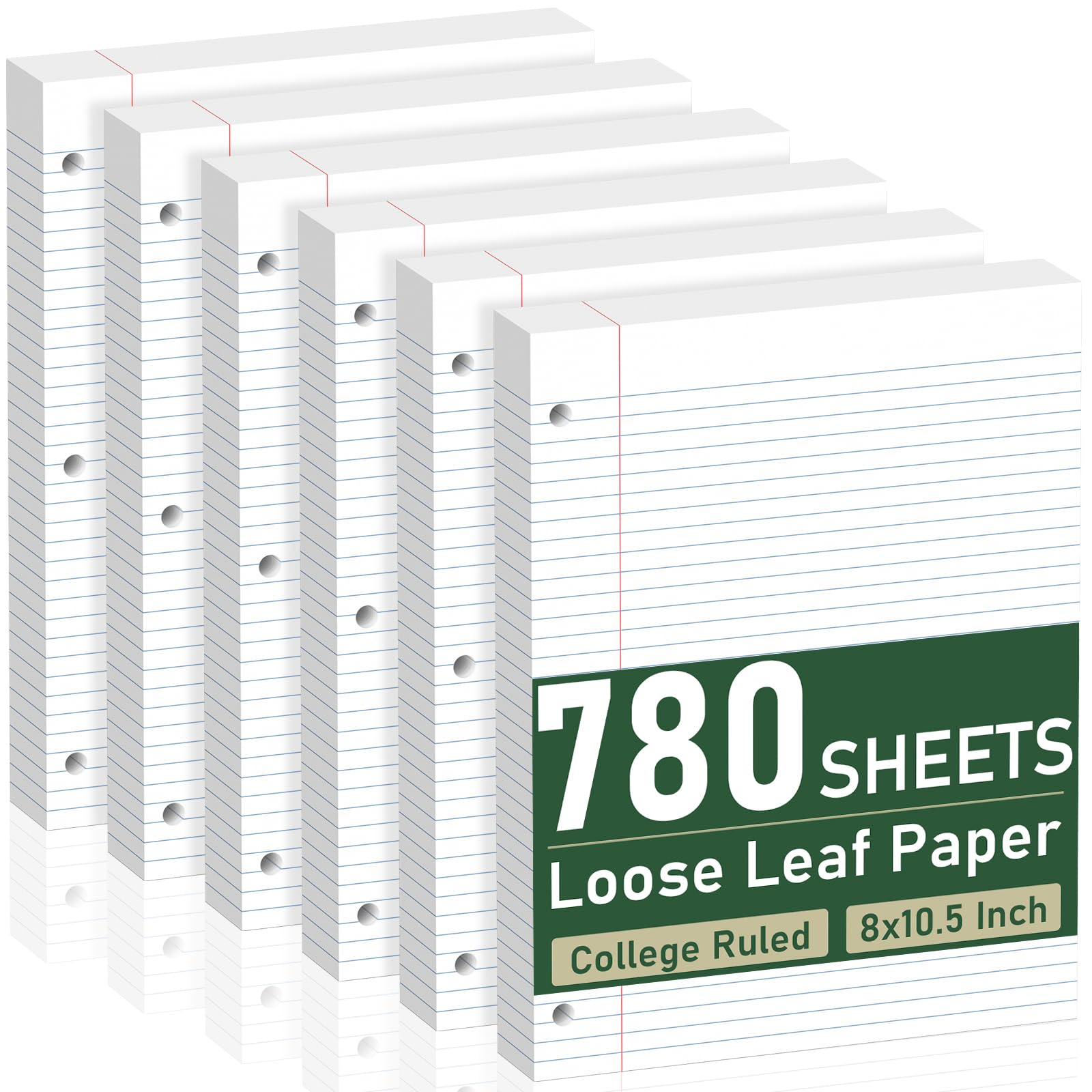 Lot de 6 feuilles de papier volant, 120 feuilles lignées pour cahiers, 20,3 x 26,6 cm, perforées à 3 trous, feuilles mobiles blanches pour classeurs à 3 anneaux, pour la maison et le bureau