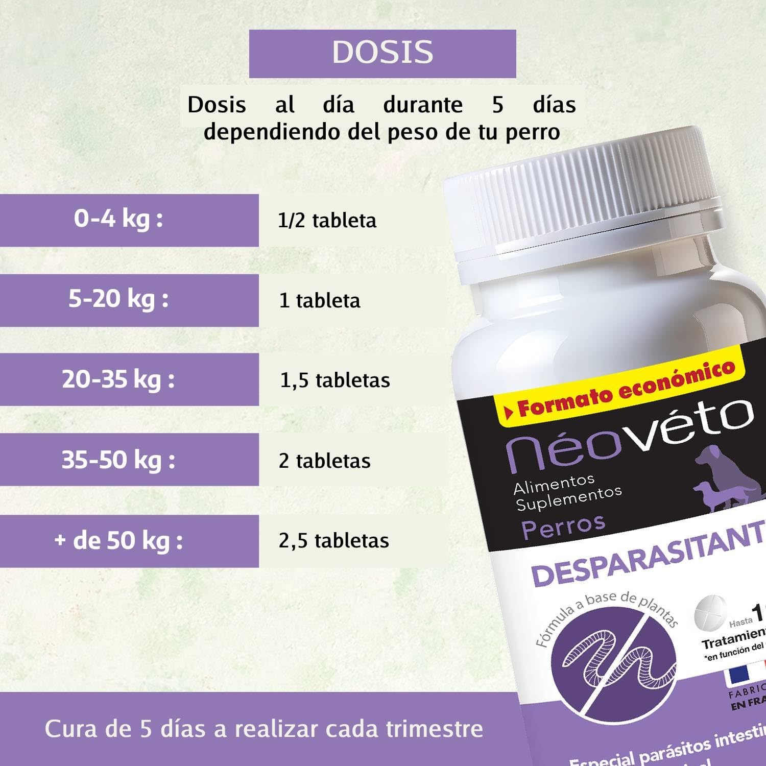 NEOVETO - Vermipurge - Vermifuge pour Chien en comprimés naturels - Actifs agréés par Les Services Vétérinaires Français - Fabriqué en France - Facile à administrer - 30 comprimés (Version espagnole)