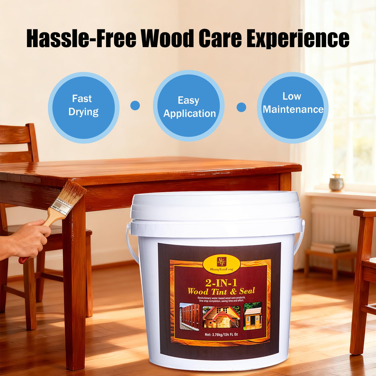 Fence Sealer Garden Safe Wood Sealer Non Toxic 5 Gallon Clear Stain & Sealer & Preservative, Flexible Crack-Resistant Finish,Waterproofing Sealant–UV Protection,Non-Toxic Friendly,Outdoor/Indoor