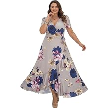 KOH KOH Womens Long Wrap Flower Print Cap Sleeve Spring Summer Maxi Dress