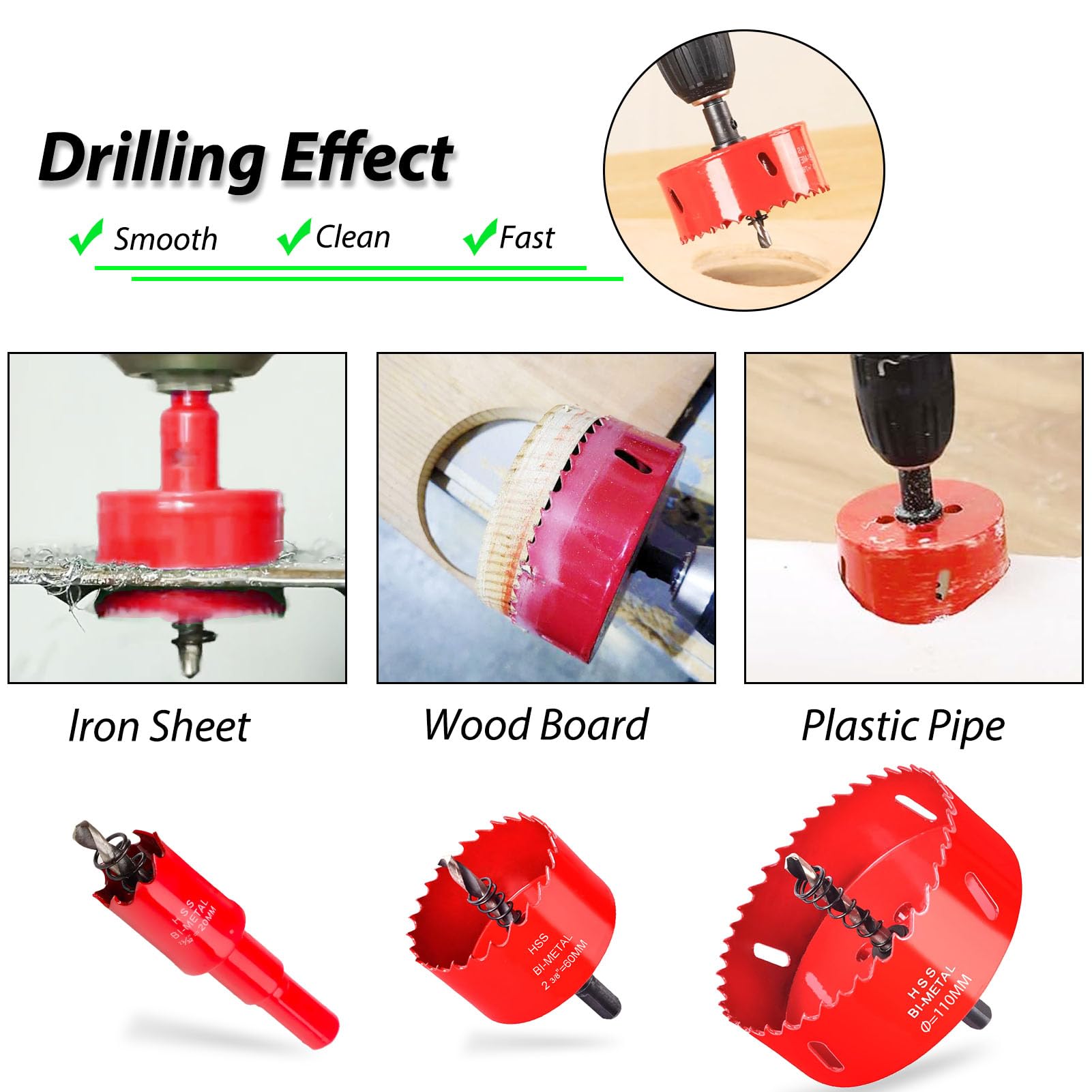 Otutefo Bi-Metal Hole Saw sets, Hole Cutter kit for Wood Plastic, UPVC, mdf and Plasterboard, Thin Metal Sheets - Image 3