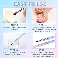 Vista 5 de 2 pinceles de limpieza para arte de uñas, cepillo removedor de esmalte de uñas redondo y en ángulo para limpiar esmalte de uñas, herramientas