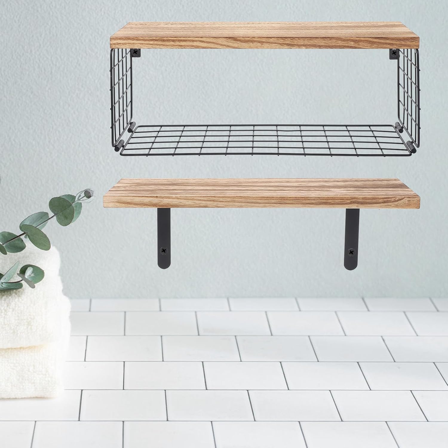 Floating Wall Shelf Multi-Layer Small Wood Shelf Wall-Mounted Storage Rack for Bedroom Bathroom Kitchen Home Décor Light Brown Solid Wood