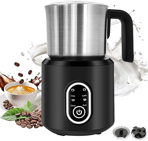 Espumador para Coffee-Rocyis Espumador de leche y vaporizador desmontable, apto para lavavajillas, máquina de espuma 4 en 1 con espuma calientefría,