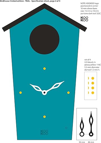 Miniatura 5 de KOOKOO Birdhouse Petrol Limited Edition, reloj de cuco de diseño moderno con 12 voces naturales de pájaros o llamada de cuco